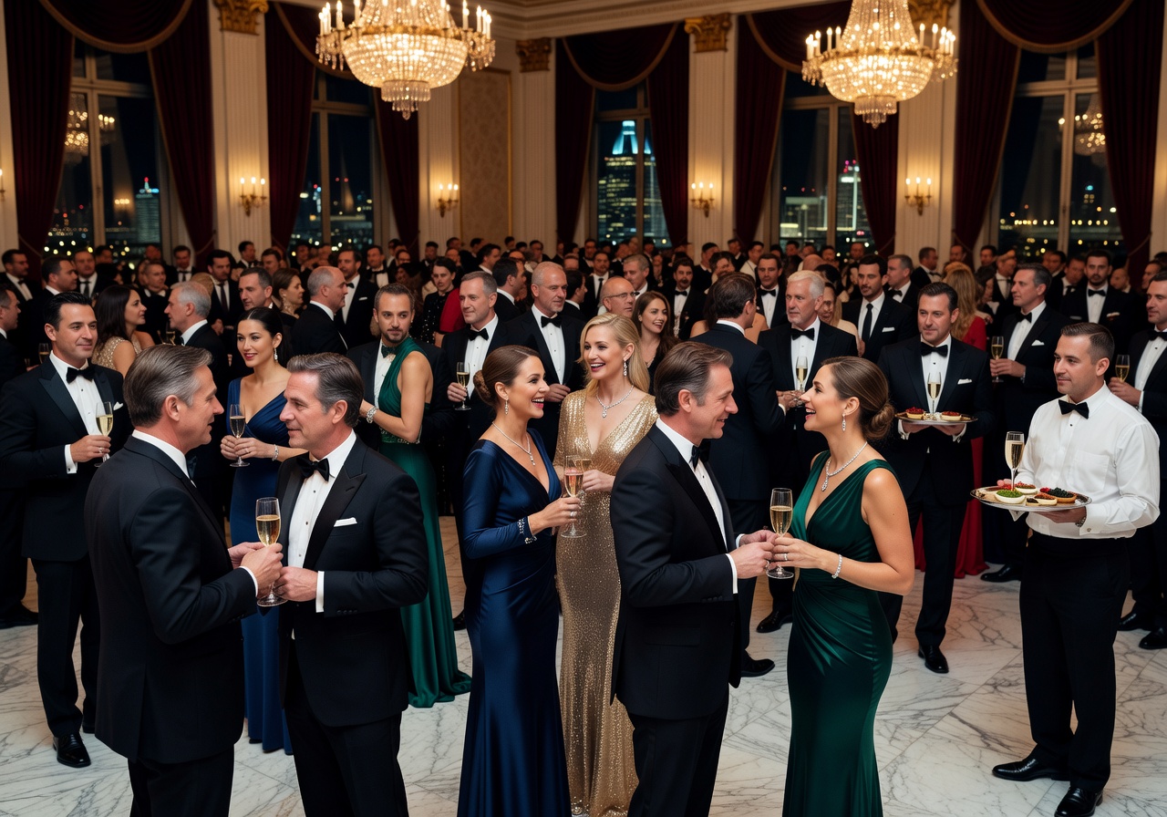 Elite networking crowd at an international gala