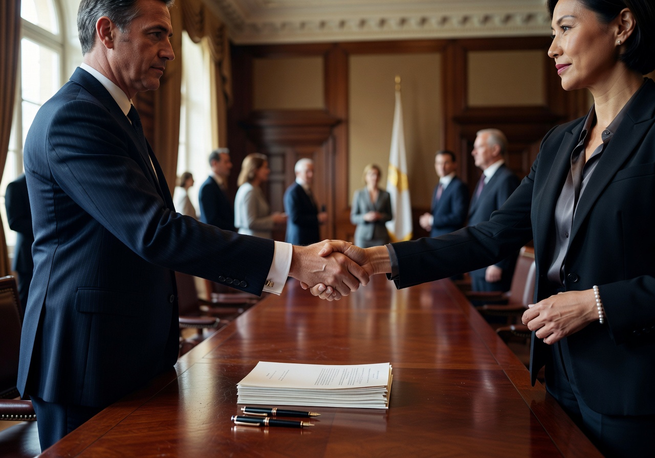 Handshake sealing an international diplomatic agreement