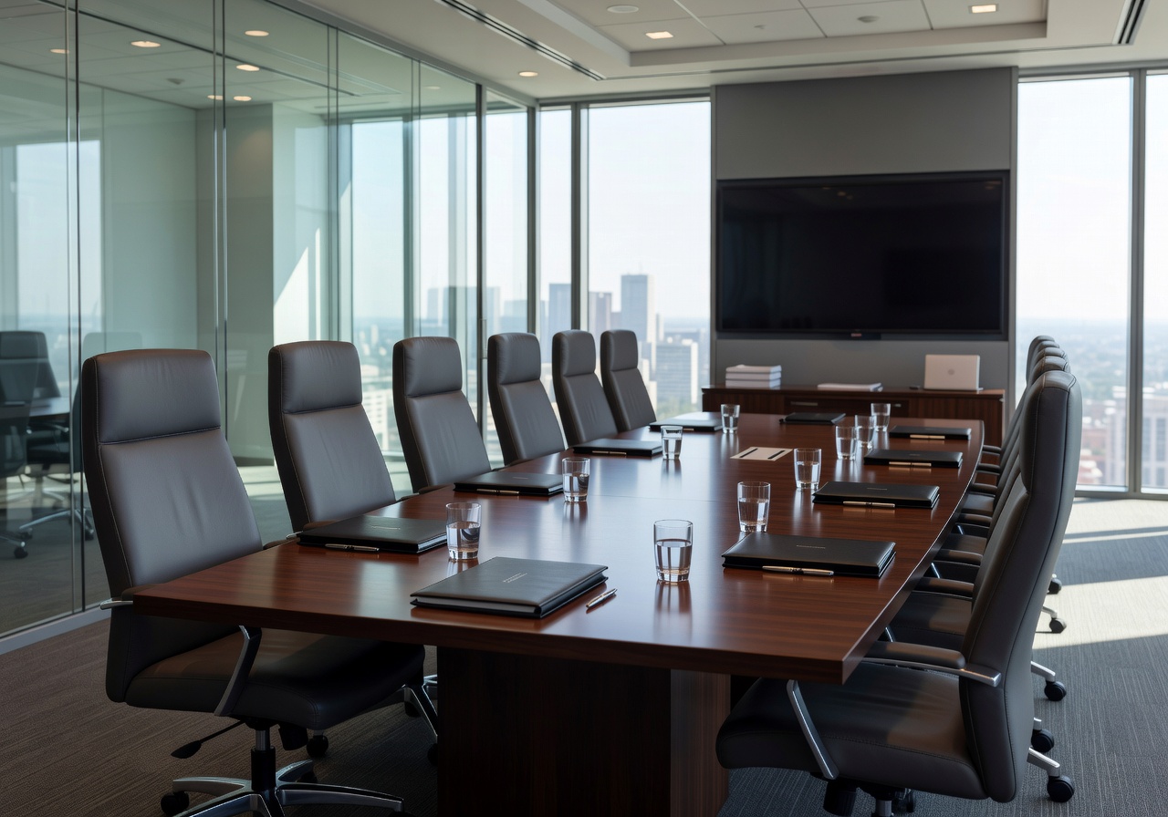 Premium corporate boardroom ready for high-level meetings