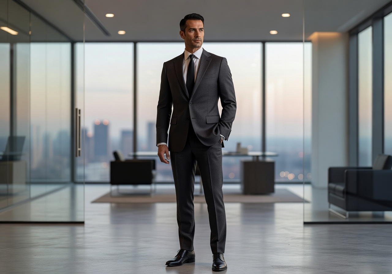 Professional businessman standing confidently in a modern suit