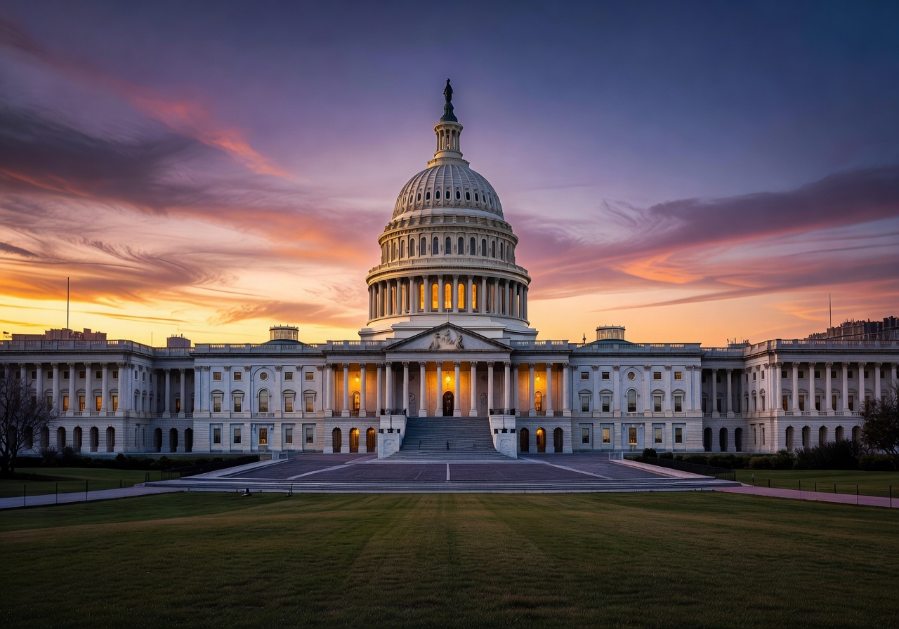 Washington DC Capitol building at dusk